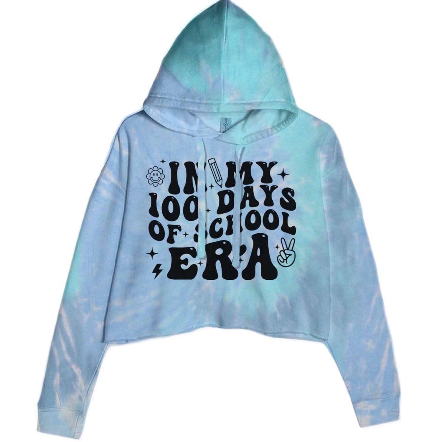 In My 100 Days Of School Era Cropped Hoodie Sweatshirt Blue Clouds