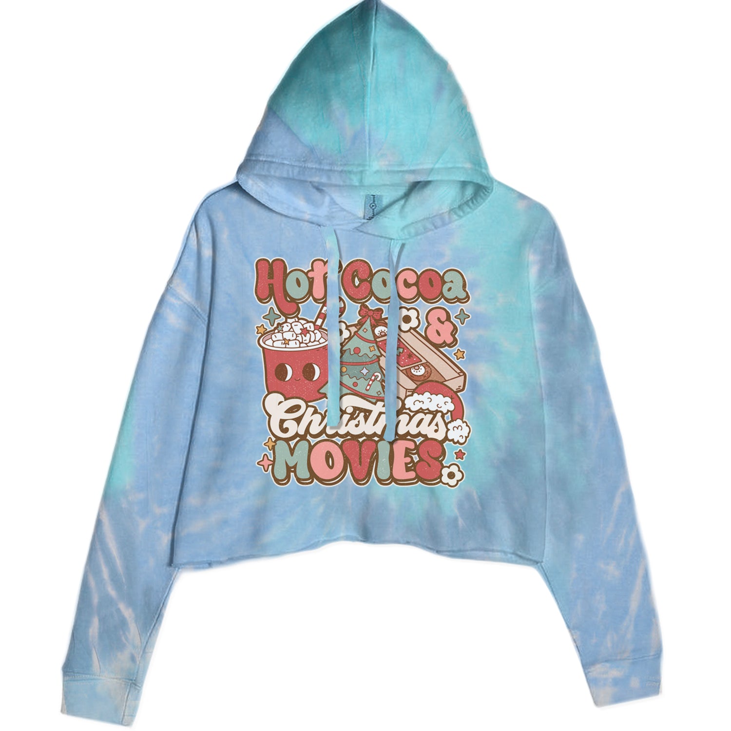 Hot Cocoa And Christmas Movies Holiday Cropped Hoodie Sweatshirt Blue Clouds