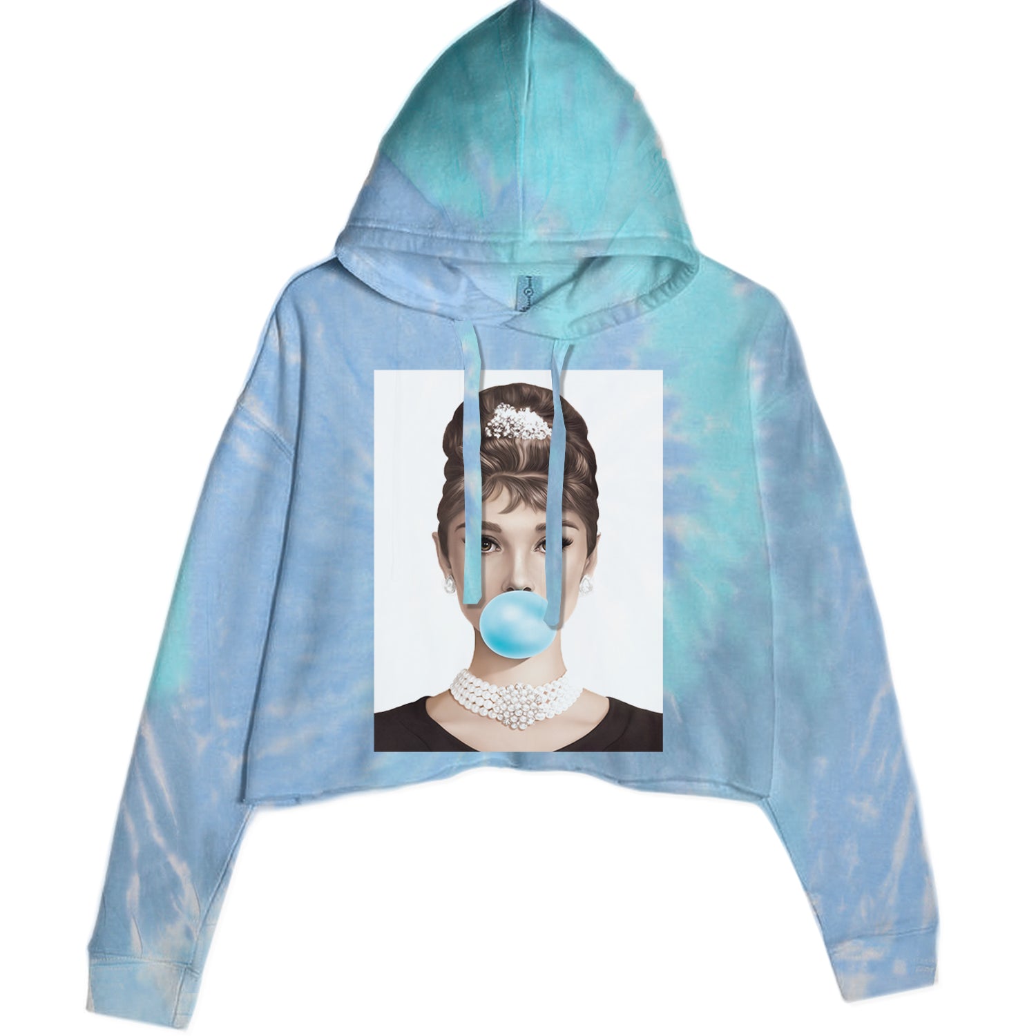 Audrey Hepburn Chewing Bubble Gum American Icon Cropped Hoodie Sweatshirt Blue Clouds