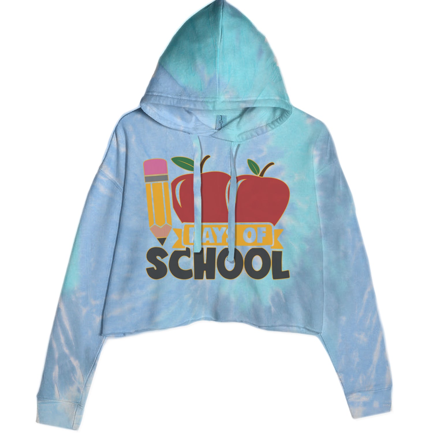 100 Days Of School Apple Pencil Cropped Hoodie Sweatshirt Blue Clouds