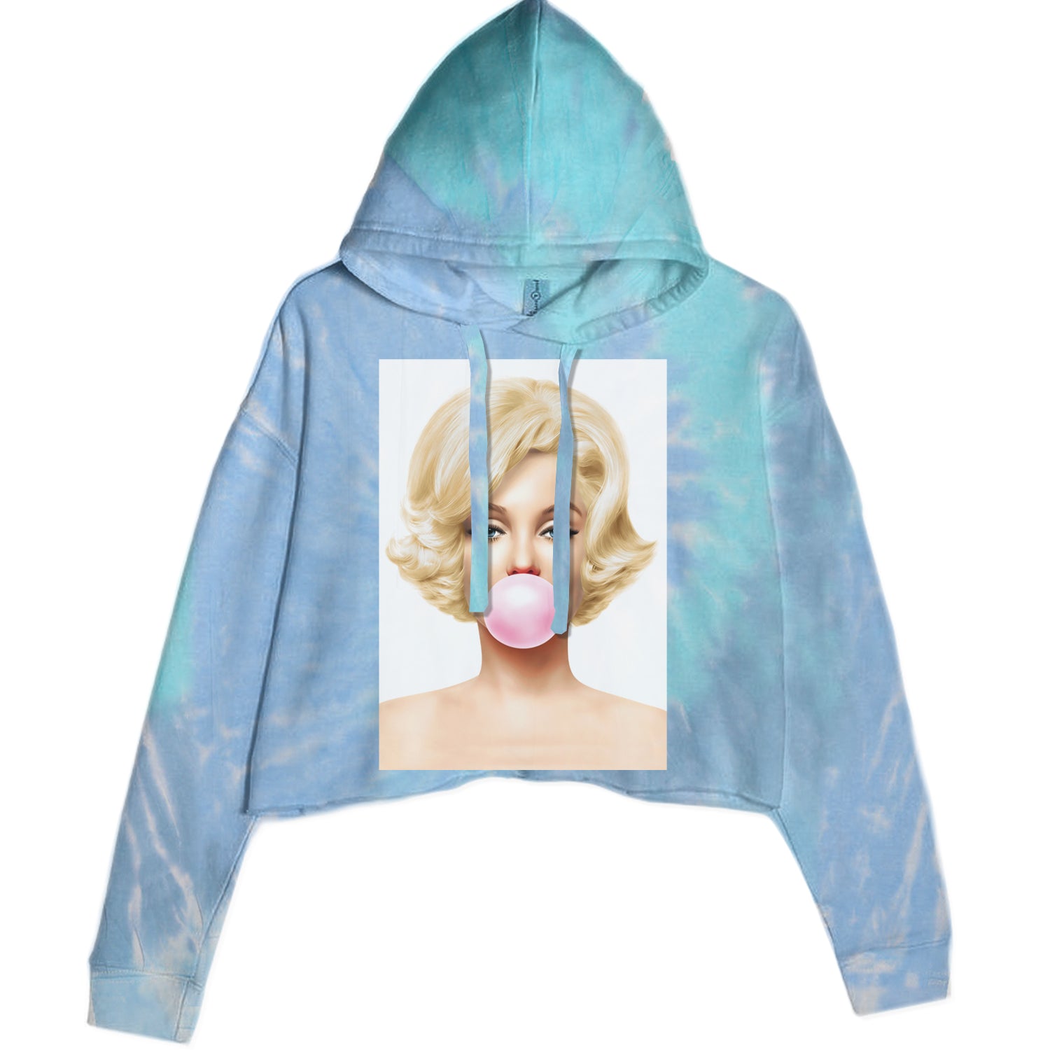 Ms. Monroe Pink Bubble Gum American Icon Cropped Hoodie Sweatshirt Blue Clouds