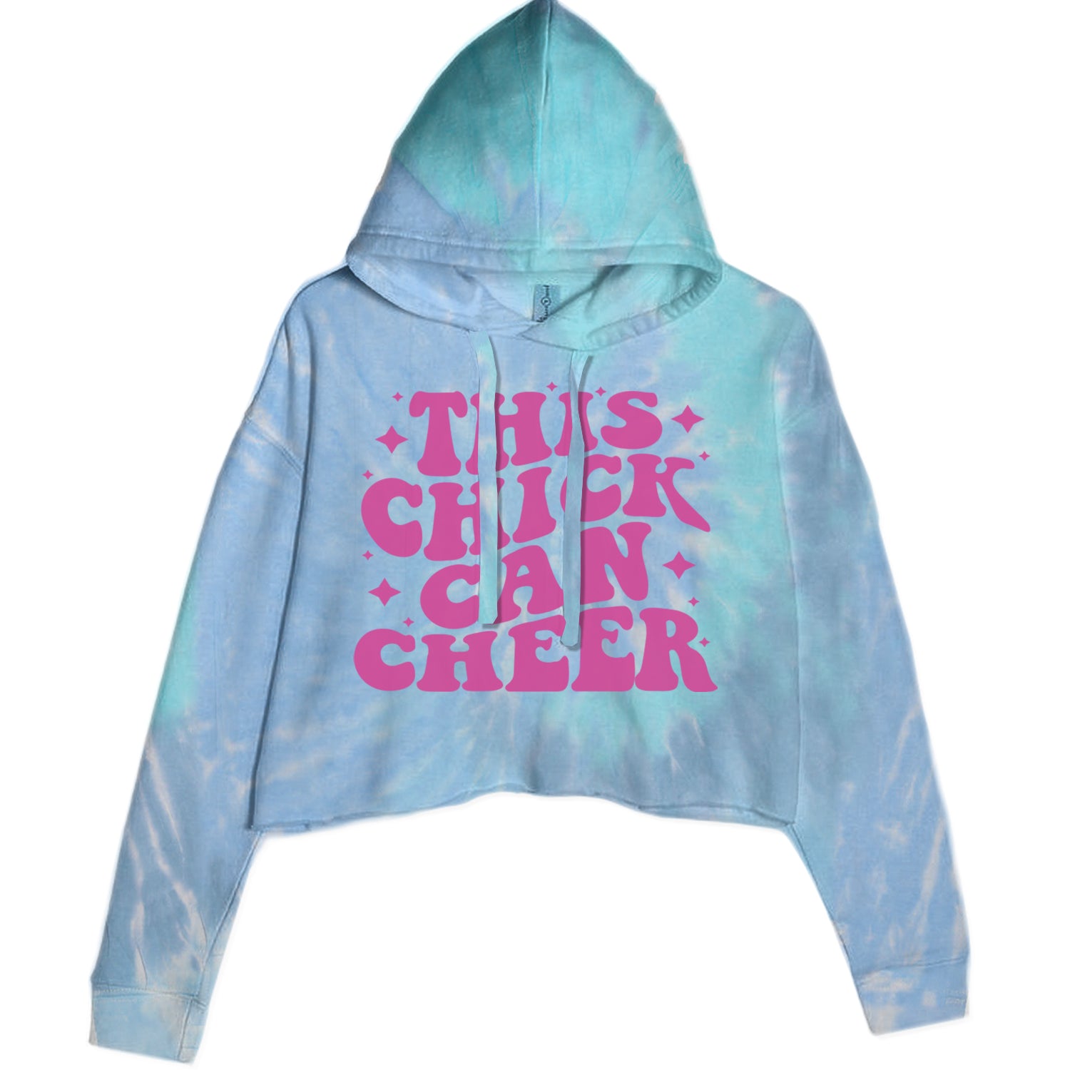 This Chick Can Cheer Cropped Hoodie Sweatshirt Blue Clouds