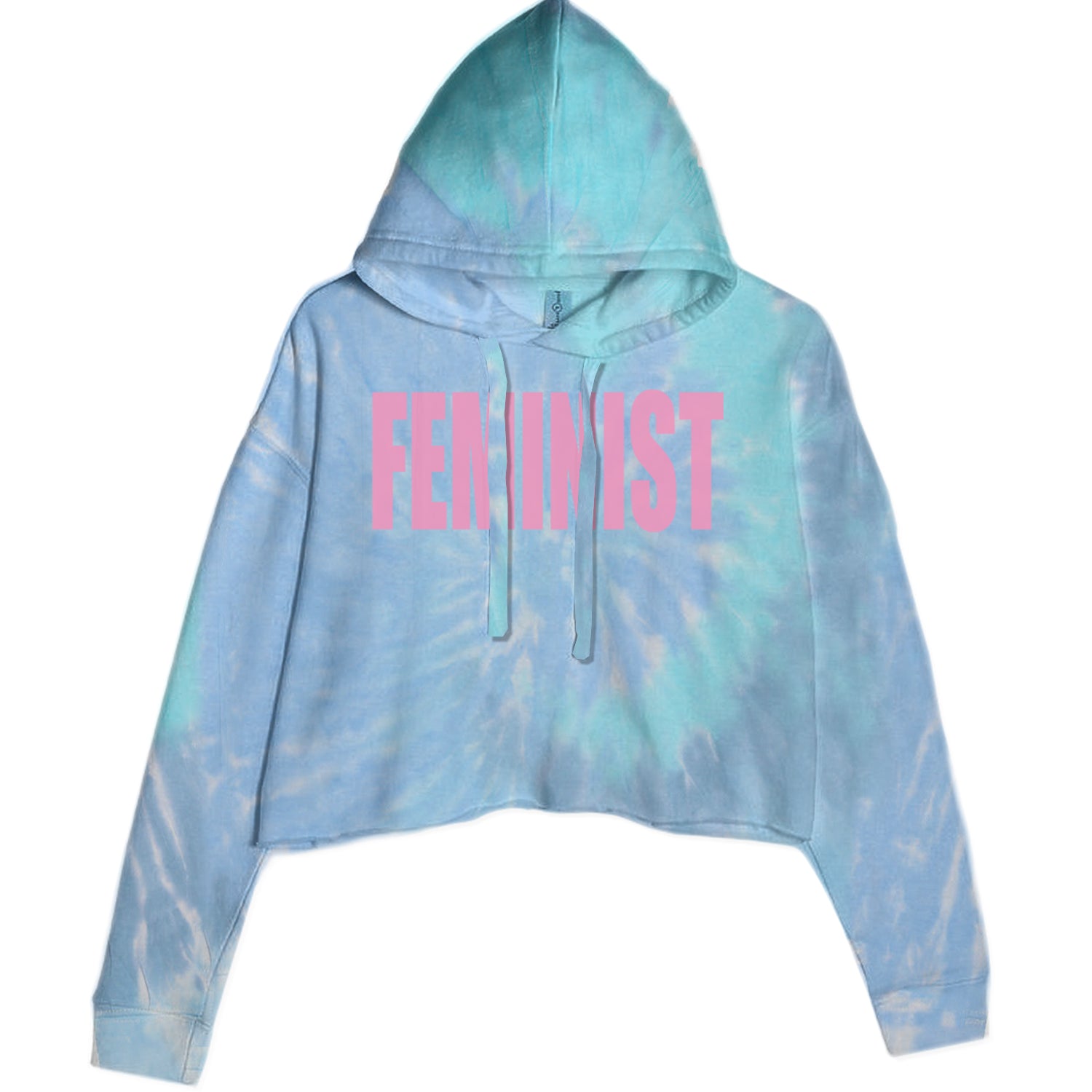 Feminist (Pink Print) Cropped Hoodie Sweatshirt Blue Clouds