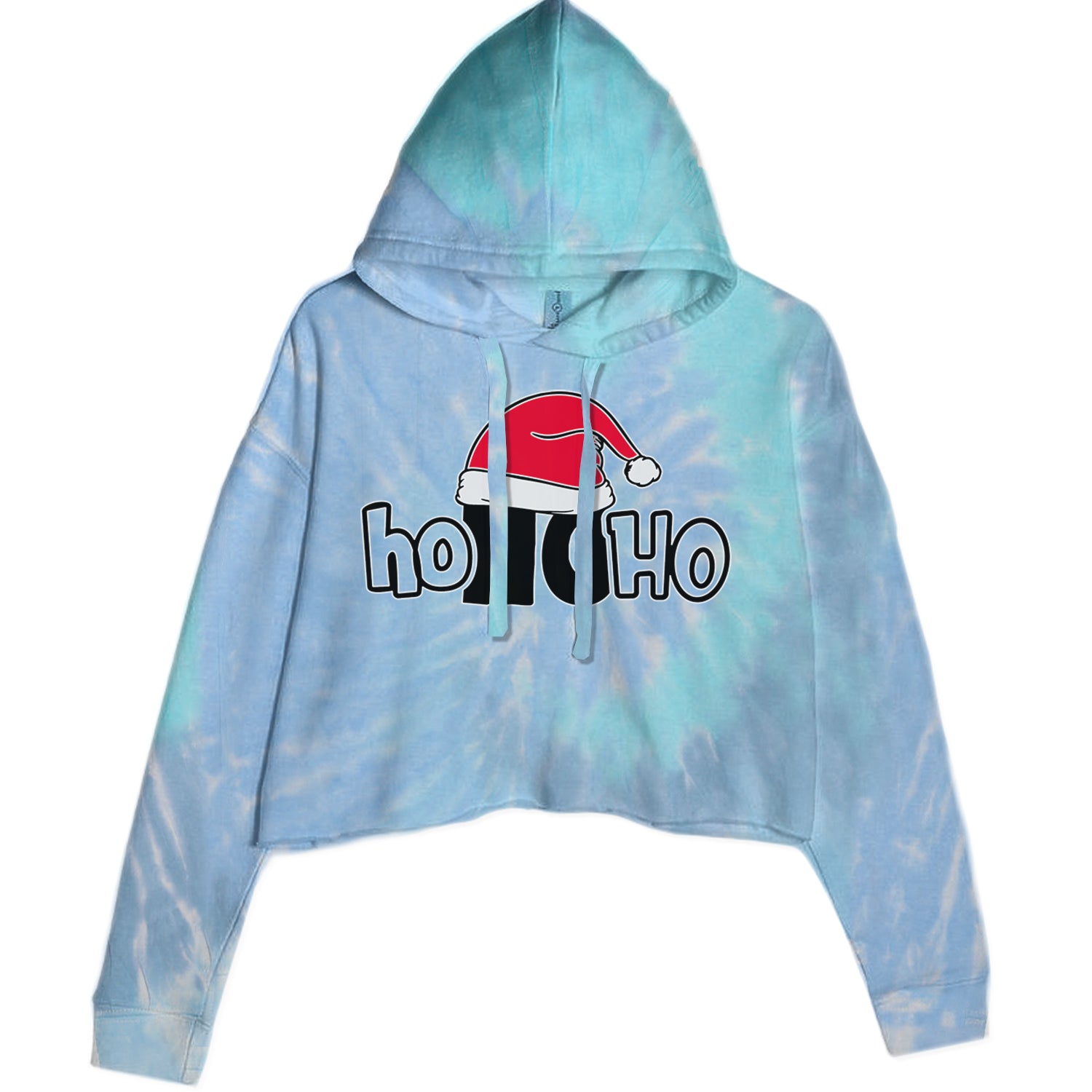 Ho Ho Ho Santa Christmas Hat Cropped Hoodie Sweatshirt Blue Clouds