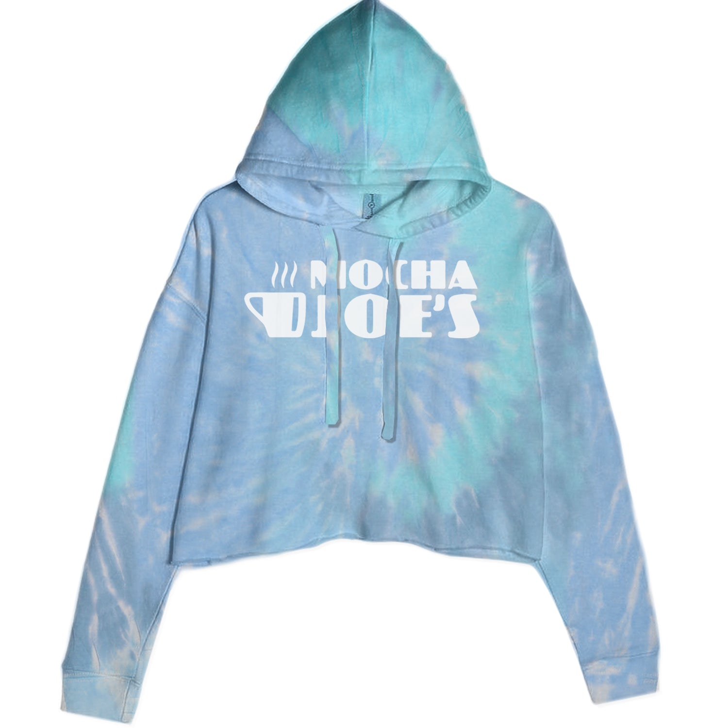 Mocha Joe's Enthusiastic Coffee Cropped Hoodie Sweatshirt Blue Clouds