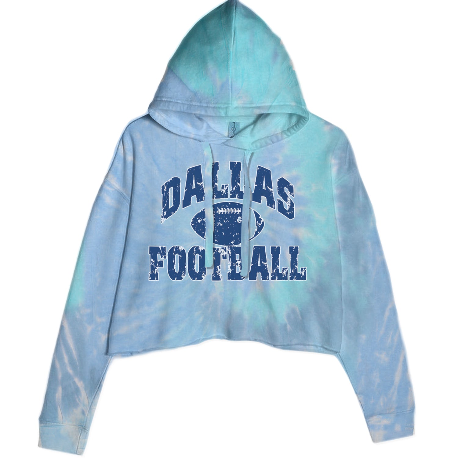 Dallas Distressed Football Cropped Hoodie Sweatshirt Blue Clouds