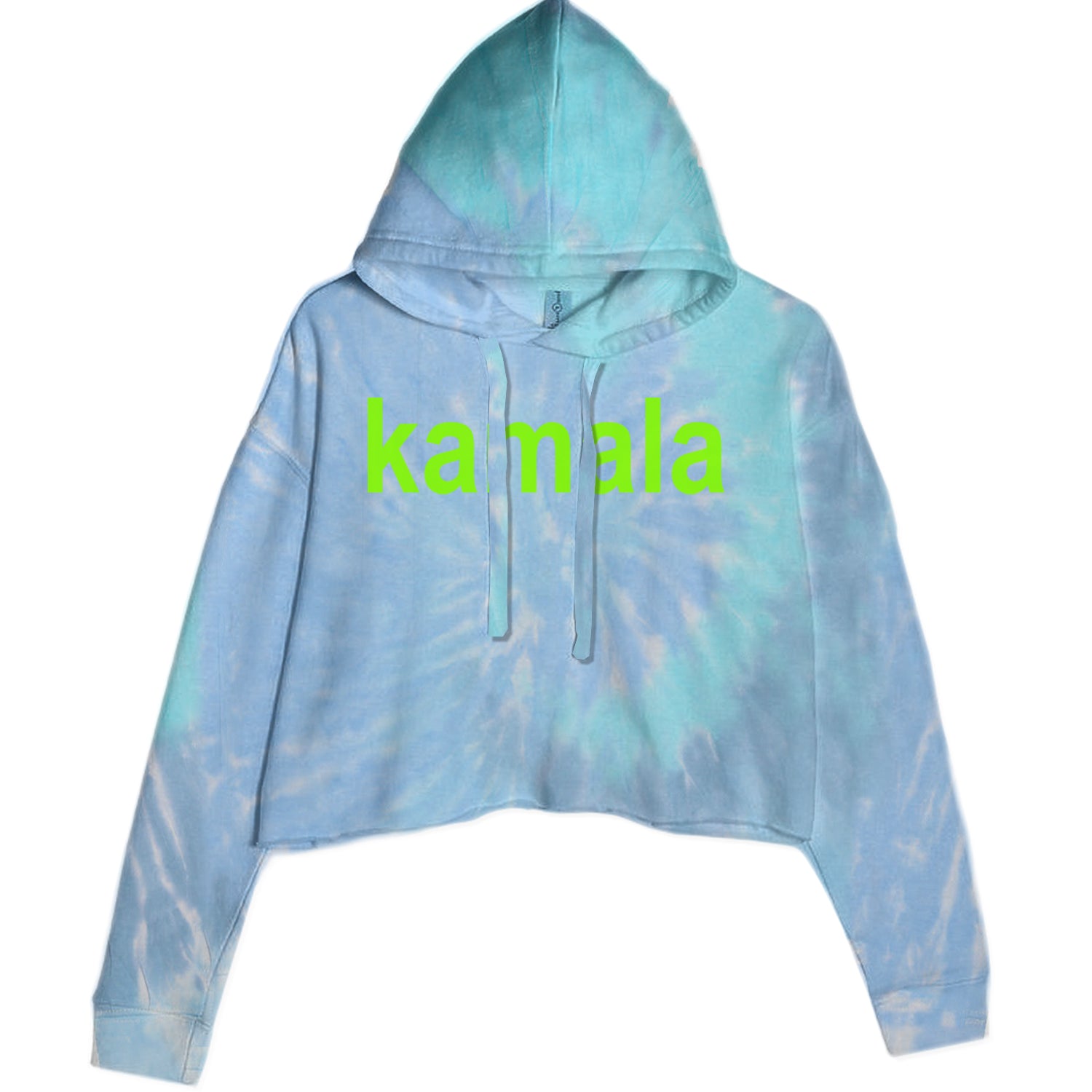 Kamala Bright Green Brat Coconut Tree Cropped Hoodie Sweatshirt Blue Clouds