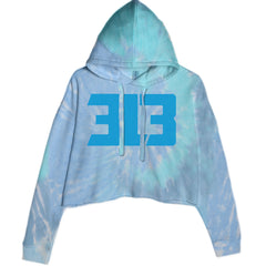 3L3 From The 313 Detroit Football Cropped Hoodie Sweatshirt Blue Clouds
