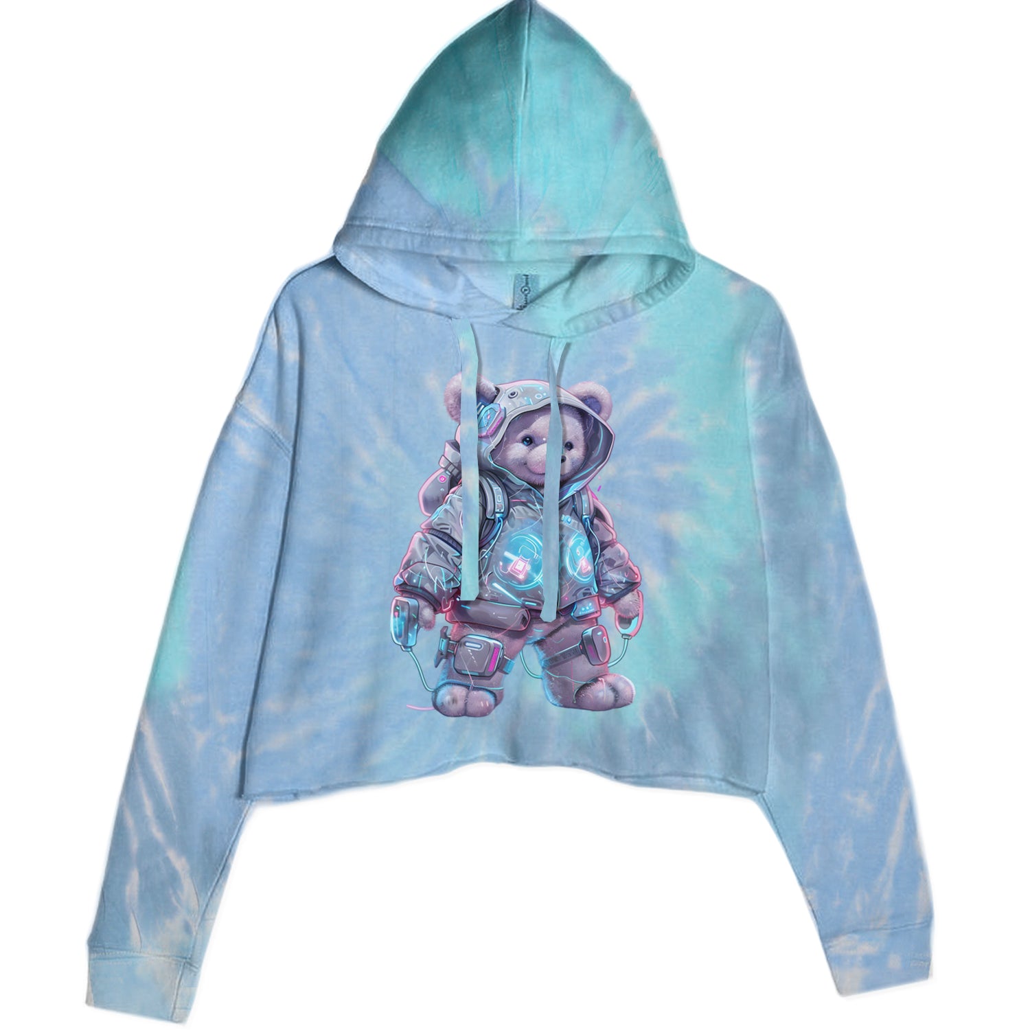 Cyberpunk Adventure Urban Graffiti Bear Cropped Hoodie Sweatshirt Blue Clouds