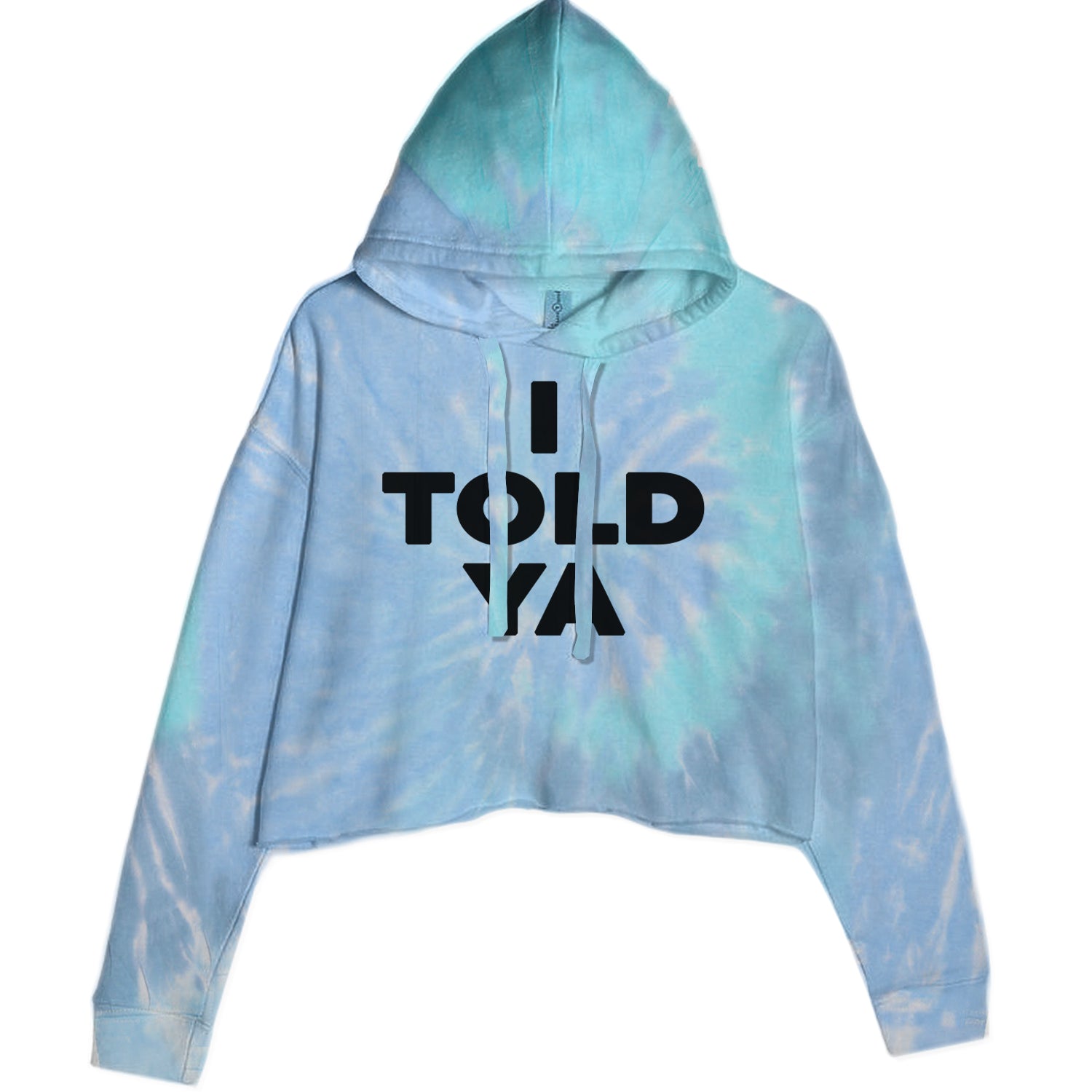 I Told Ya Challenger Black Print Cropped Hoodie Sweatshirt Blue Clouds