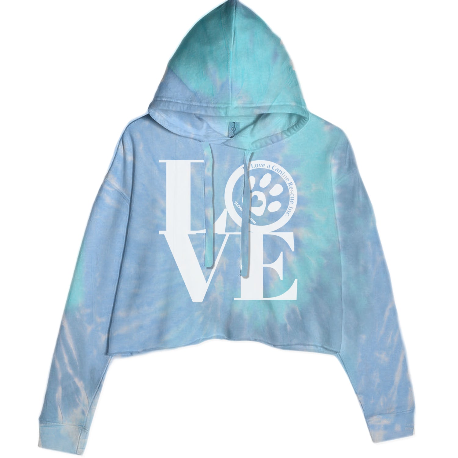 TLC LOVE Dog Rescue Cropped Hoodie Sweatshirt Blue Clouds