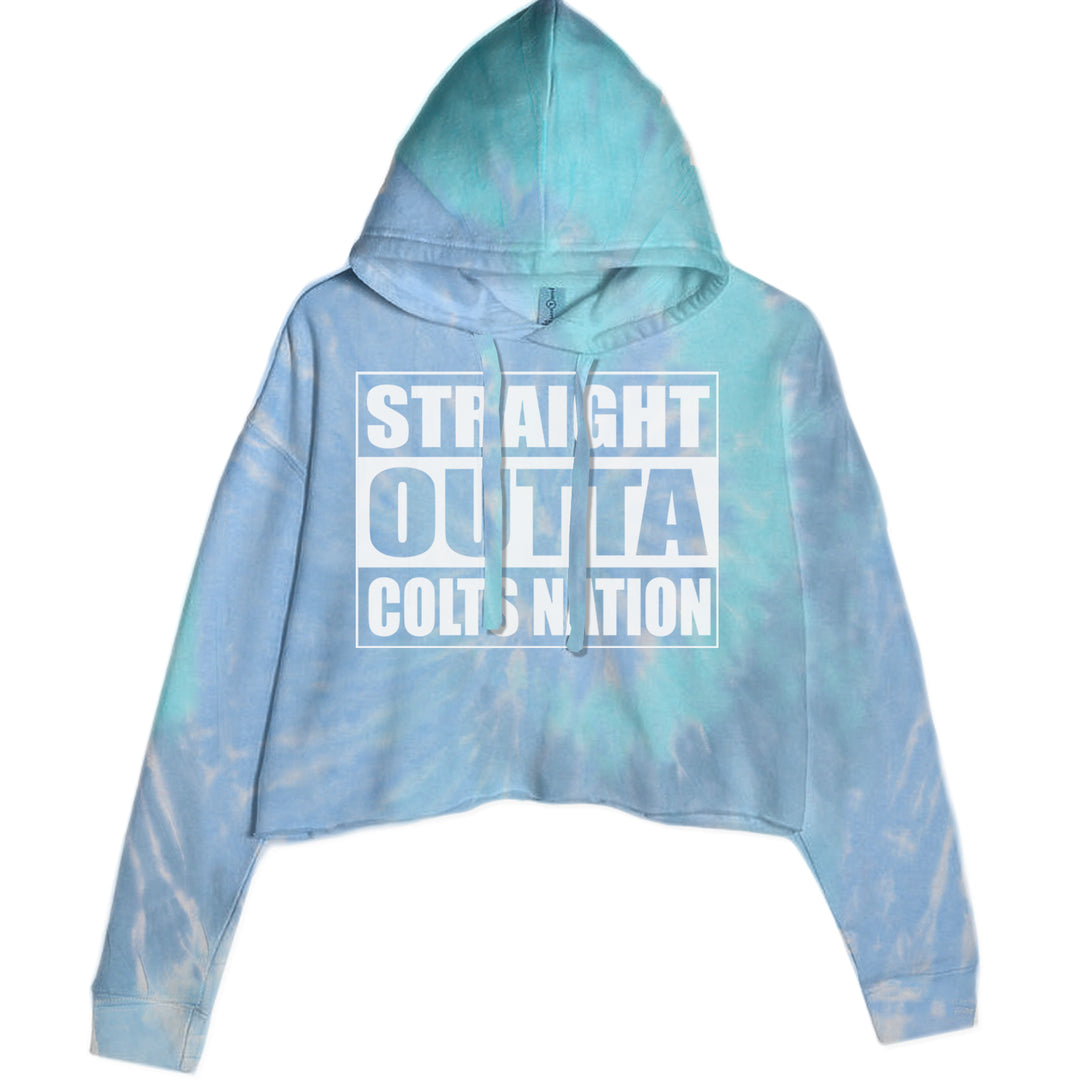 Straight Outta Colts Nation Football  Cropped Hoodie Sweatshirt Blue Clouds