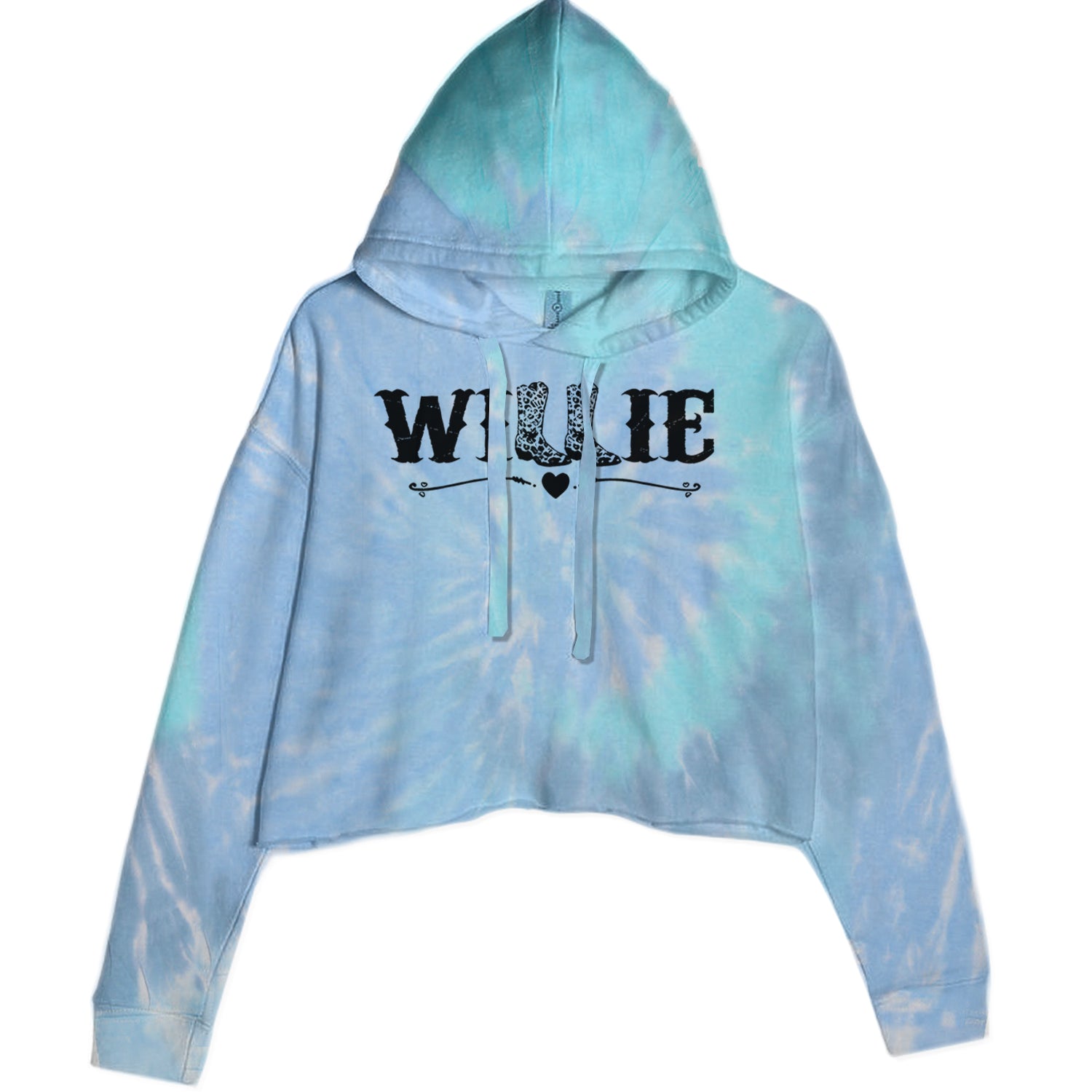 Willie Cowboy Boots Hippy Country Music Cropped Hoodie Sweatshirt Blue Clouds