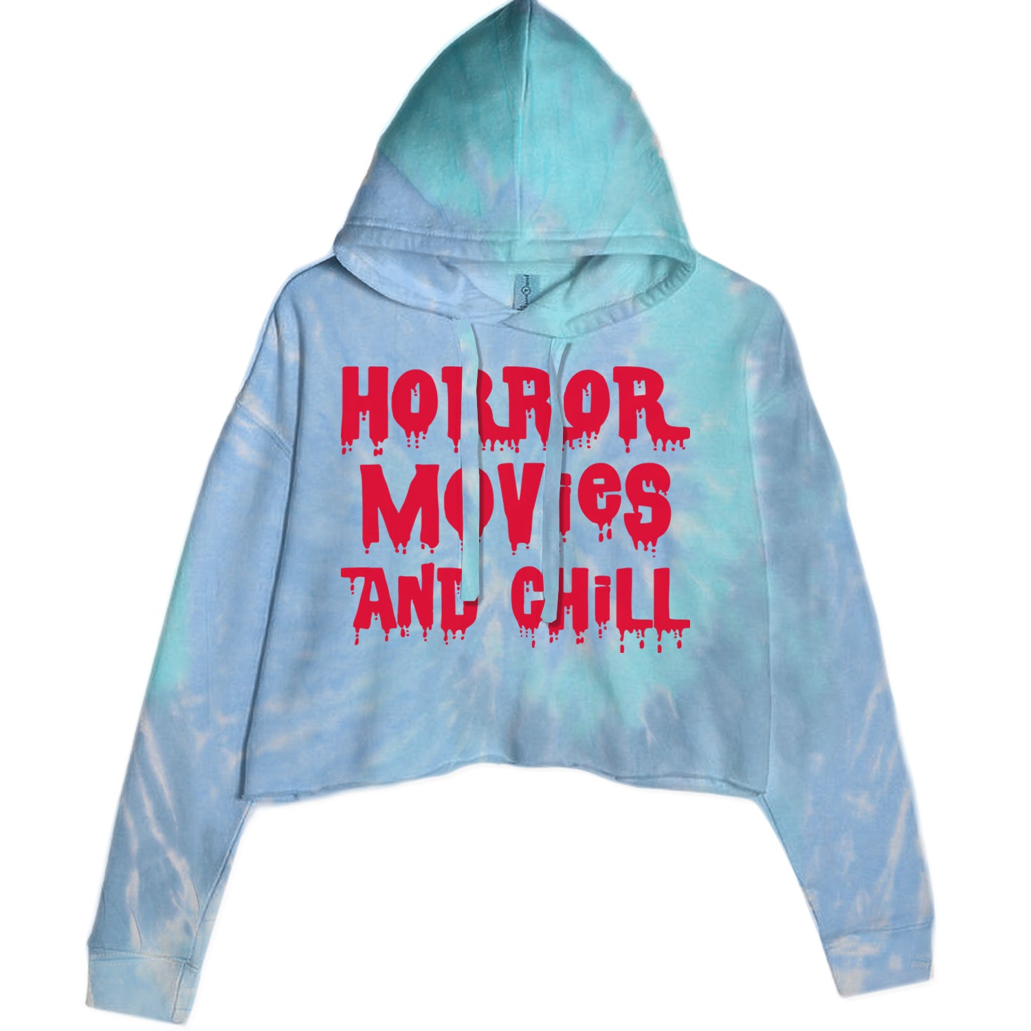 Horror Movies and Chill Cropped Hoodie Sweatshirt Blue Clouds