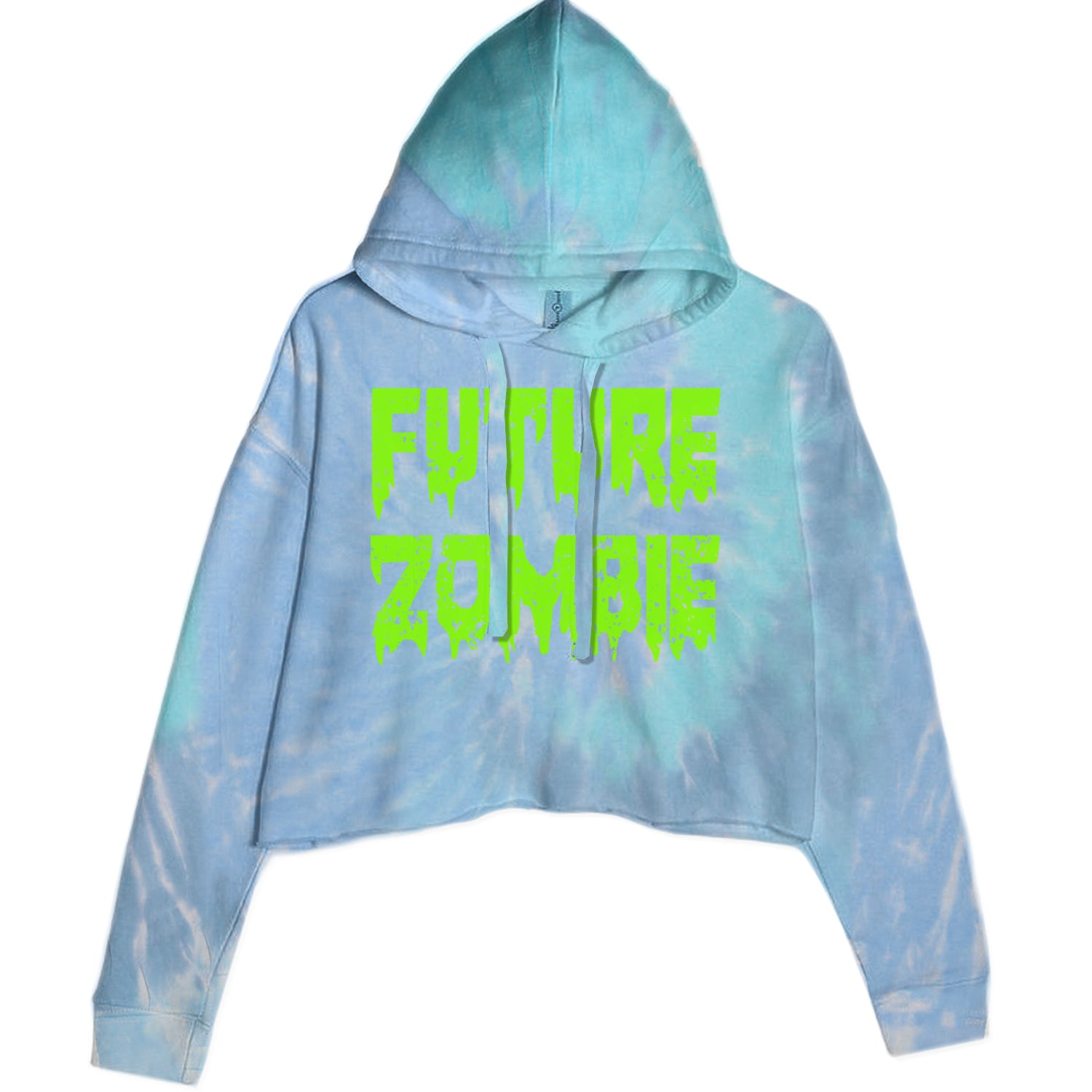 Future Zombie Horror Cropped Hoodie Sweatshirt Blue Clouds