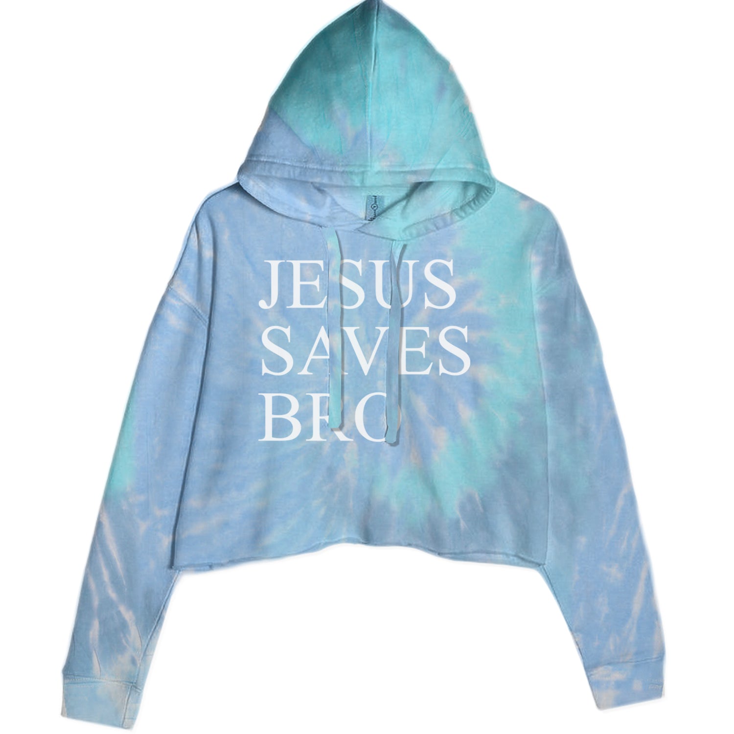 Jesus Saves Bro  Cropped Hoodie Sweatshirt Blue Clouds