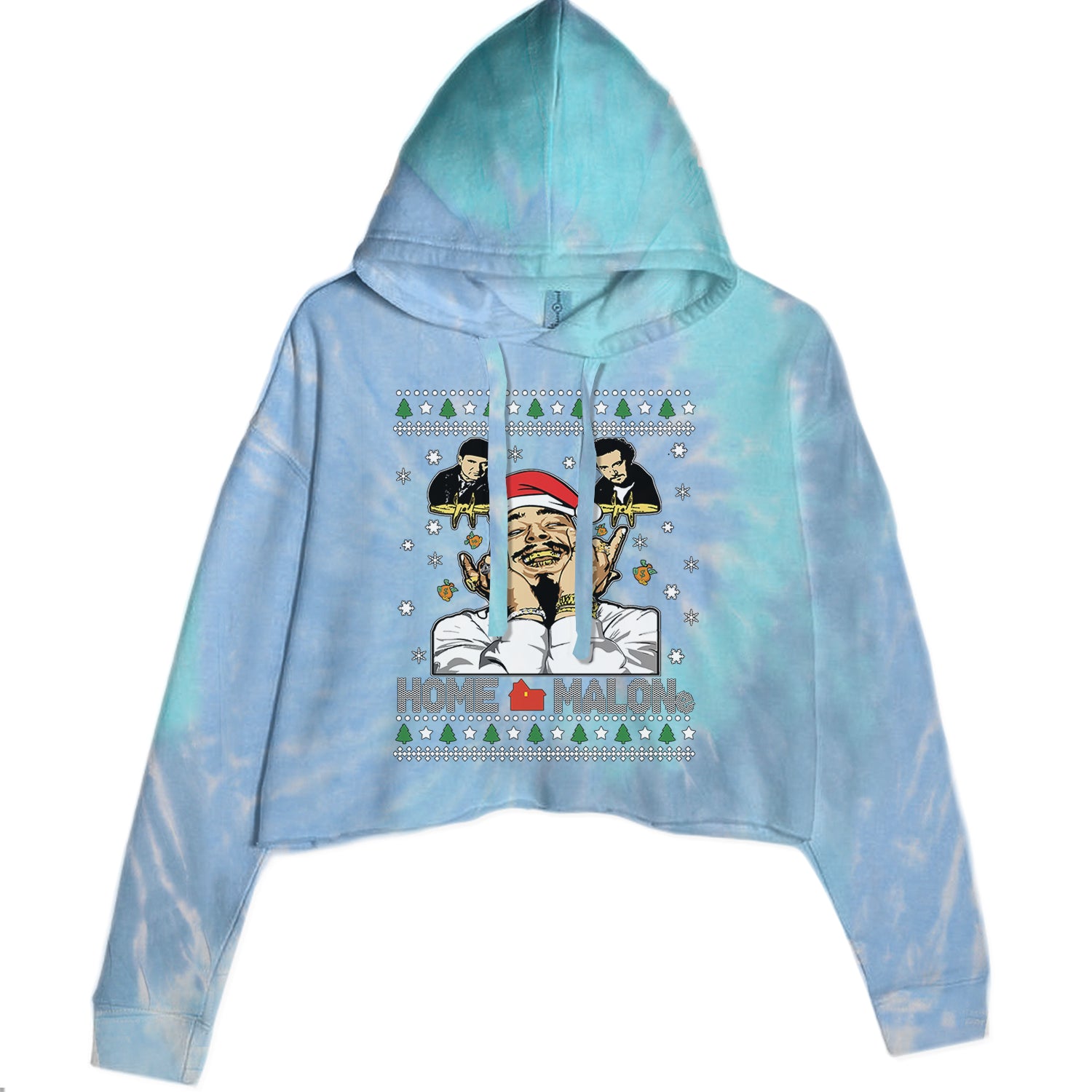 Home Malone Ugly Christmas Cropped Hoodie Sweatshirt Blue Clouds