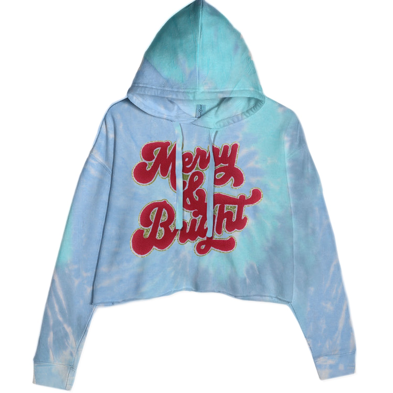 Merry & Bright Chenille Glitter Cropped Hoodie Sweatshirt Blue Clouds