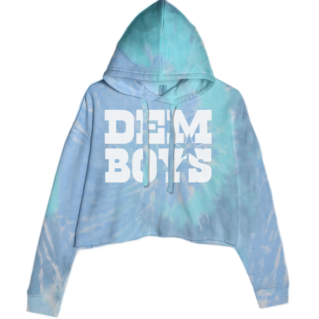 Women's cropped fleece hoodie with bold "DEM BOYS" text and a star accent, Dallas football fan style