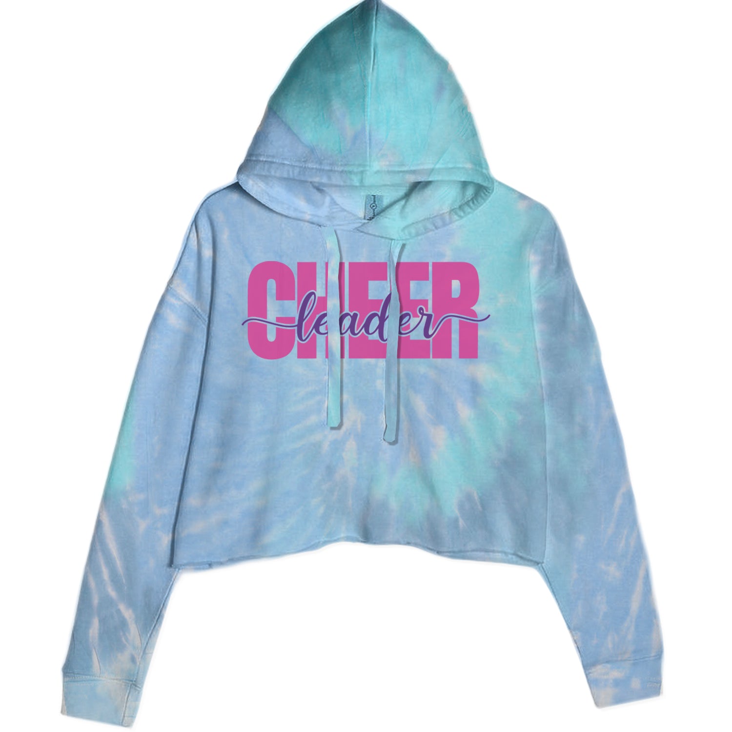 Cheerleader with Scripted Flair Cropped Hoodie Sweatshirt Blue Clouds