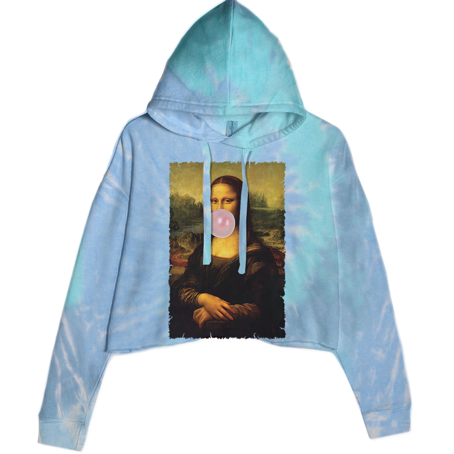 Mona Lisa Smile Pink Bubble Gum Da Vinci Icon Cropped Hoodie Sweatshirt Blue Clouds