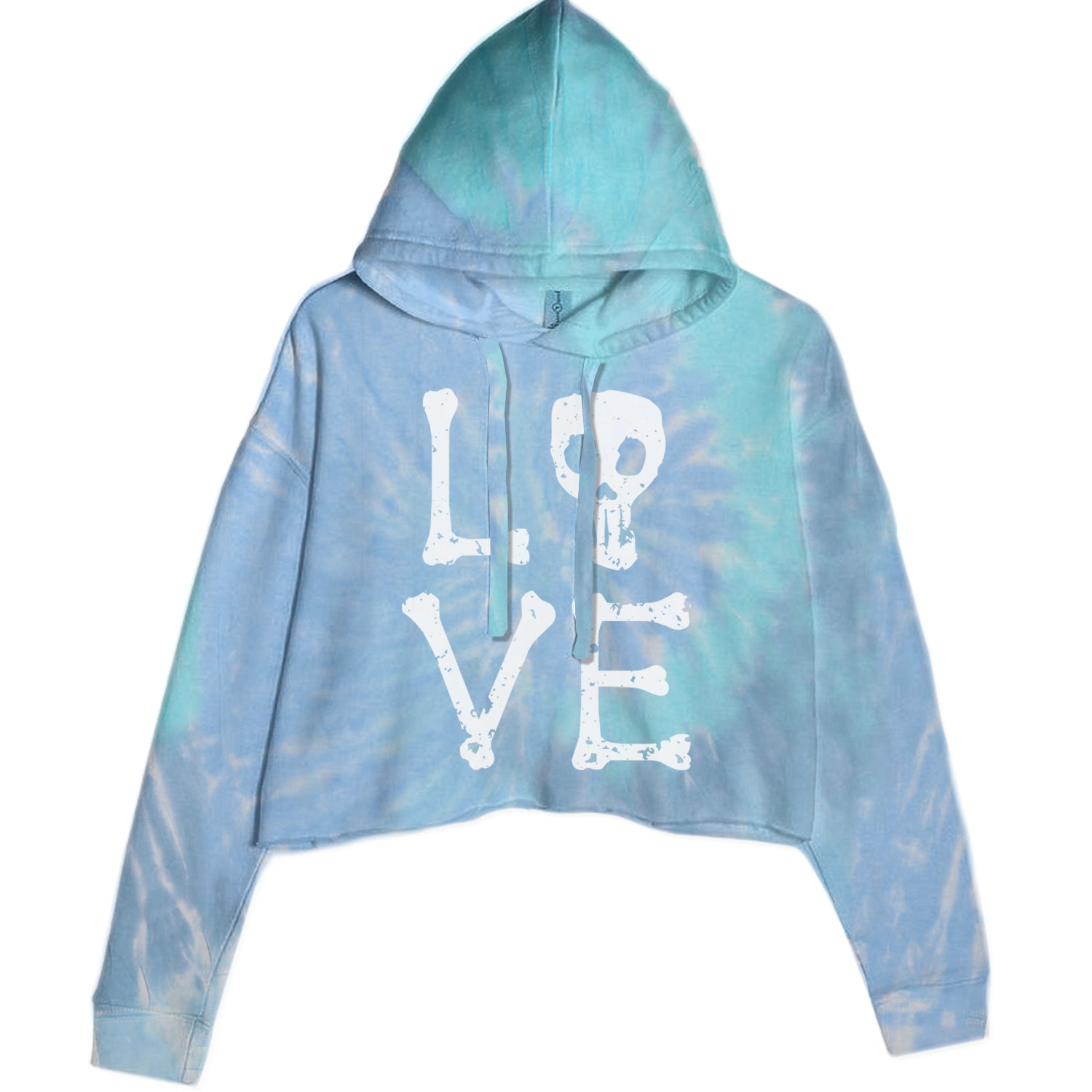 Love Skeleton Bones Cropped Hoodie Sweatshirt Blue Clouds