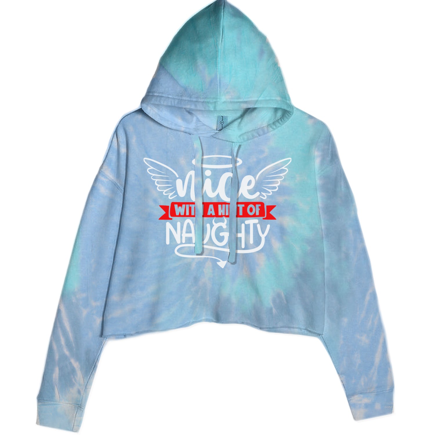 Nice with a Hint of Naughty Christmas Cropped Hoodie Sweatshirt Blue Clouds