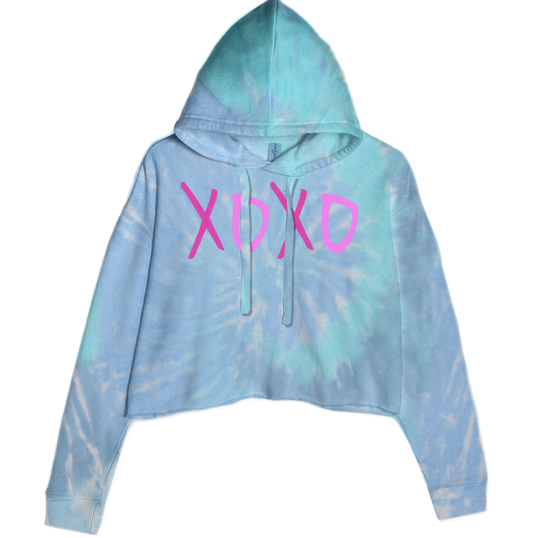XOXO Pink Print Cropped Hoodie Sweatshirt Blue Clouds