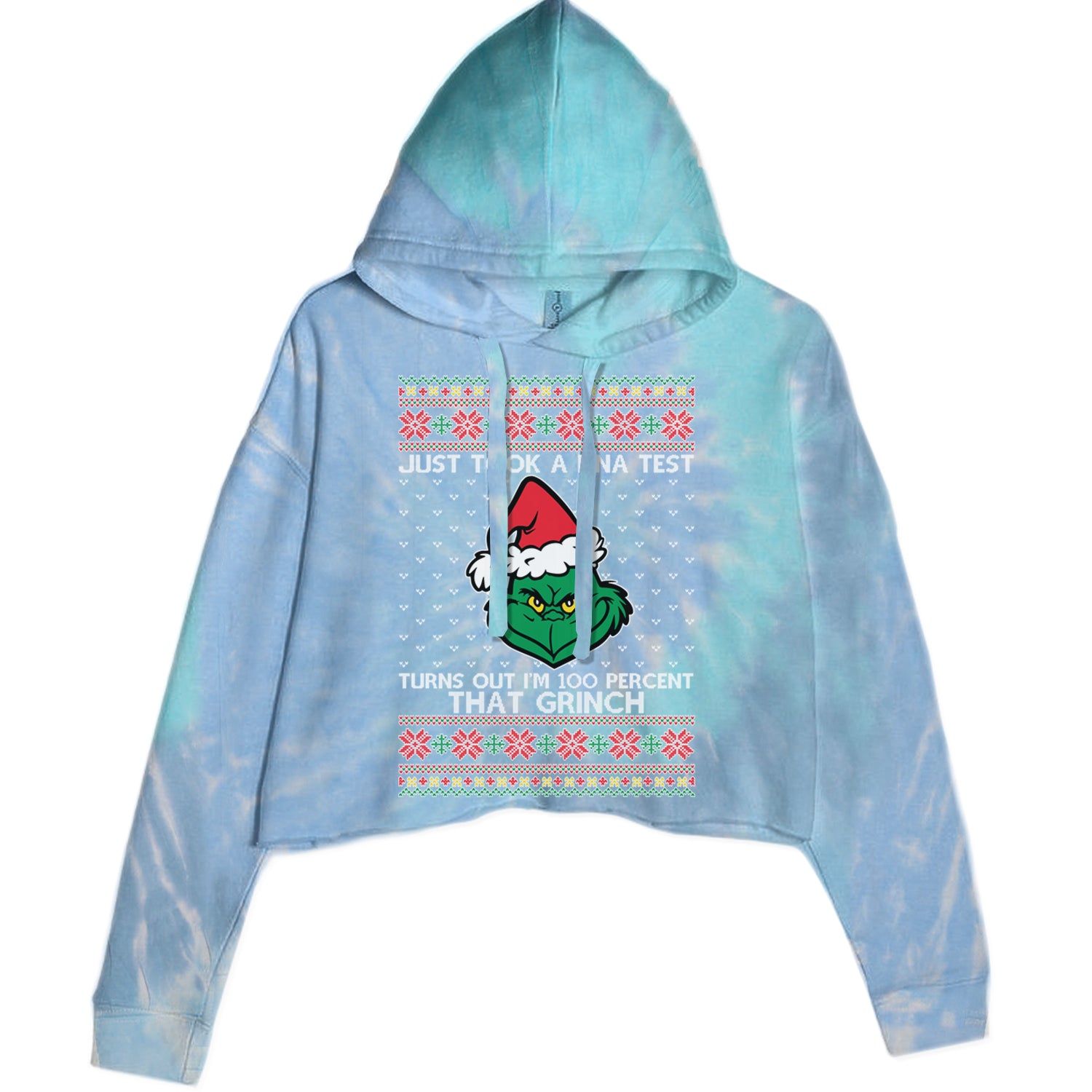 One Hundred Percent That Gr-nch Ugly Christmas Cropped Hoodie Sweatshirt Blue Clouds