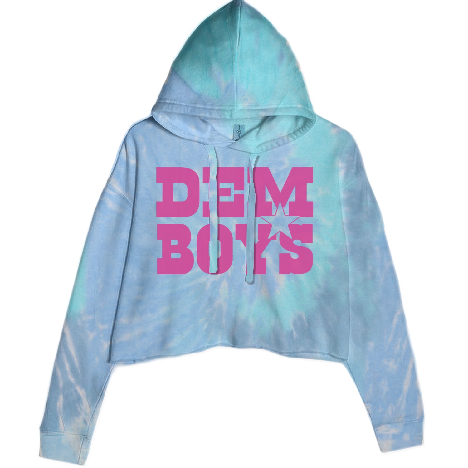 Dem Boys Hot Pink Dallas  Cropped Hoodie Sweatshirt Blue Clouds