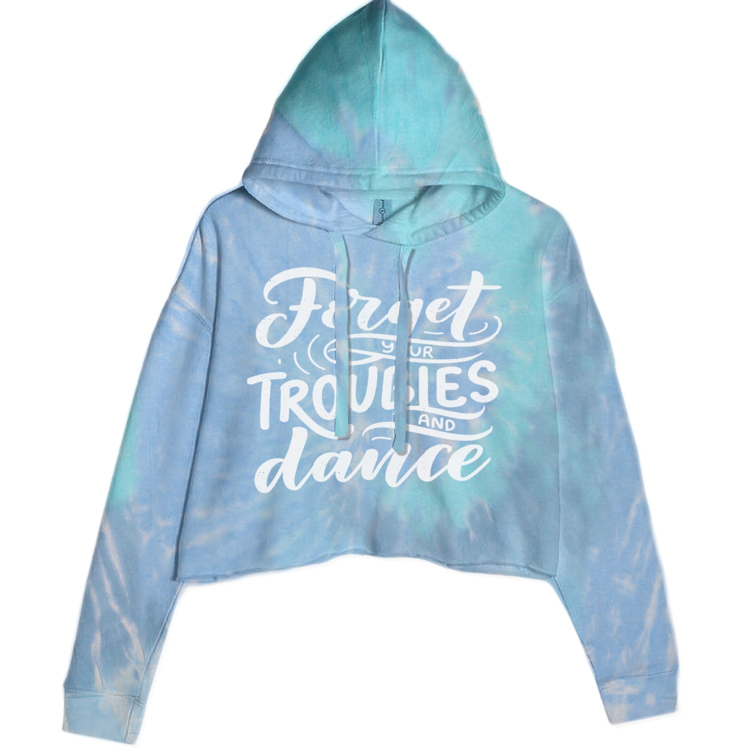 Forget Your Troubles and Dance Cropped Hoodie Sweatshirt Blue Clouds