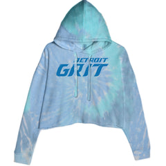 Grit Detroit Football Hard Knocks Cropped Hoodie Sweatshirt Blue Clouds