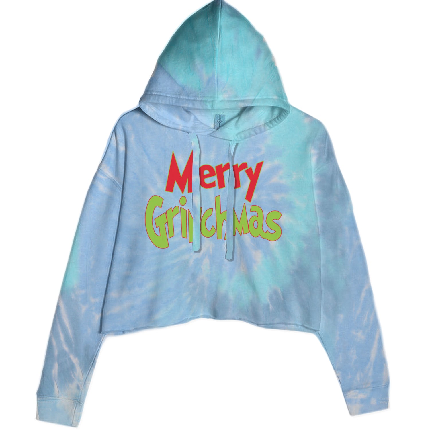 Merry Grinchmas Jolly Merry Christmas Cropped Hoodie Sweatshirt Blue Clouds