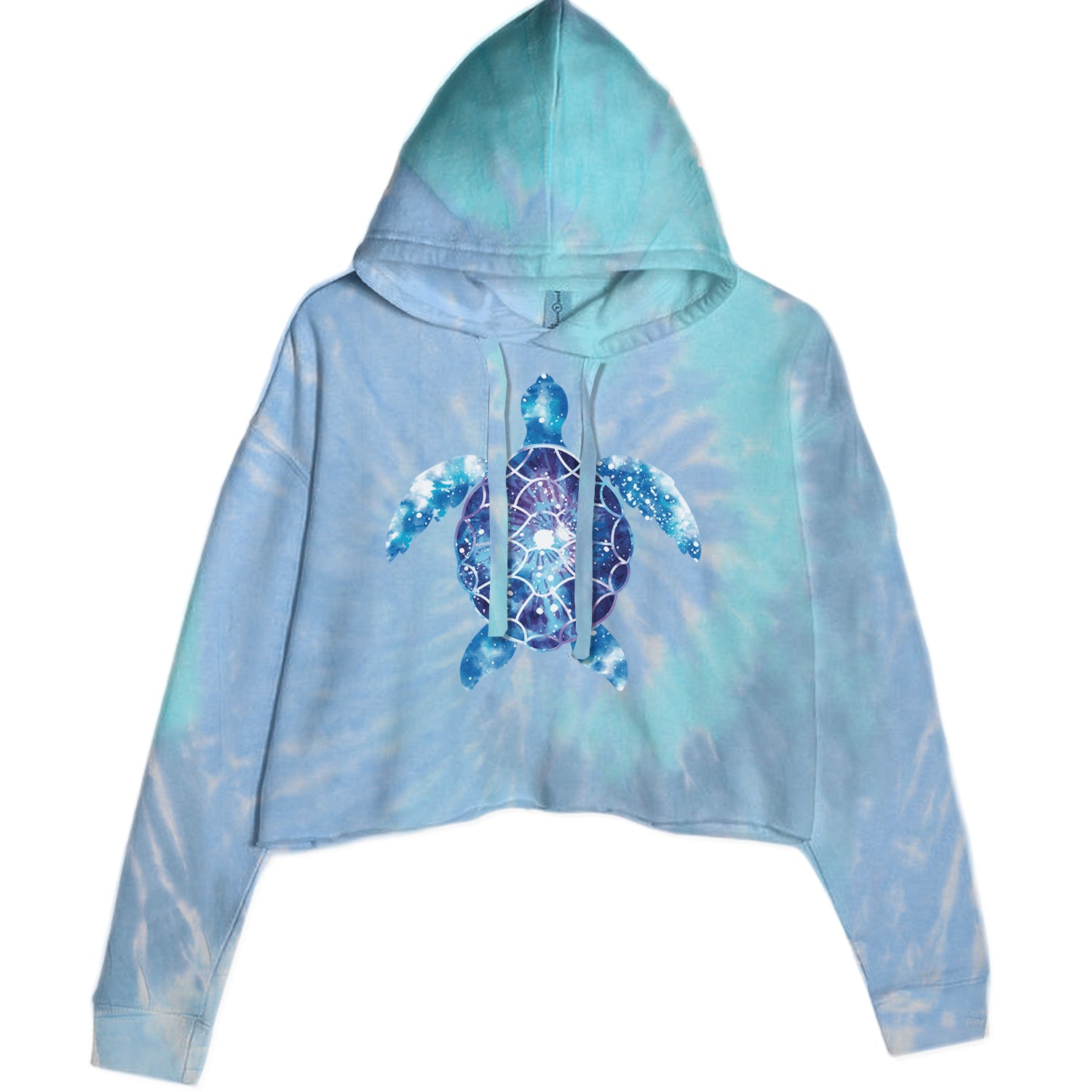 Ocean Aura Tie-Dye Sea Turtle Cropped Hoodie Sweatshirt Blue Clouds