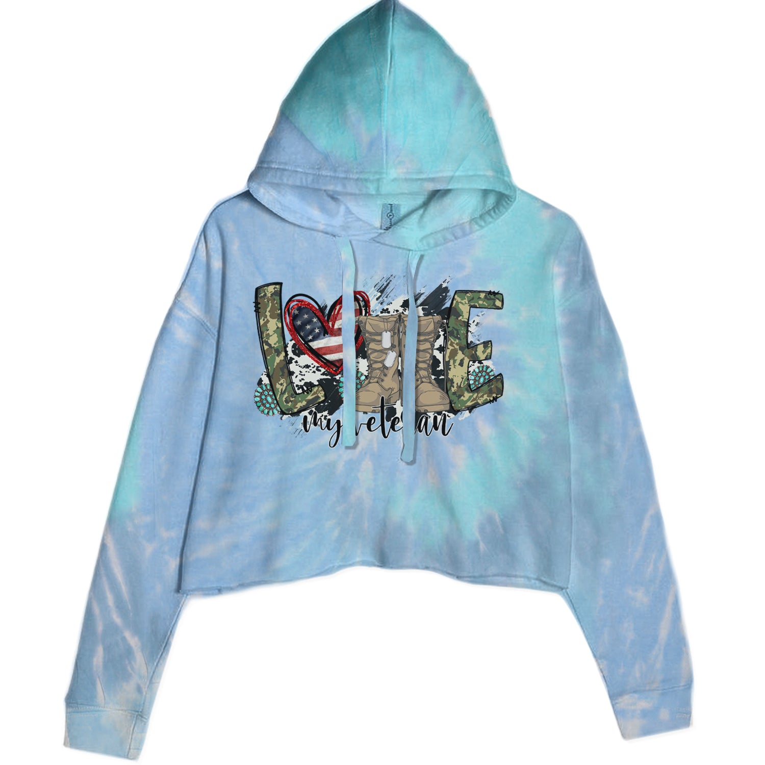 Love My Veteran Honor Veterans Day Cropped Hoodie Sweatshirt Blue Clouds