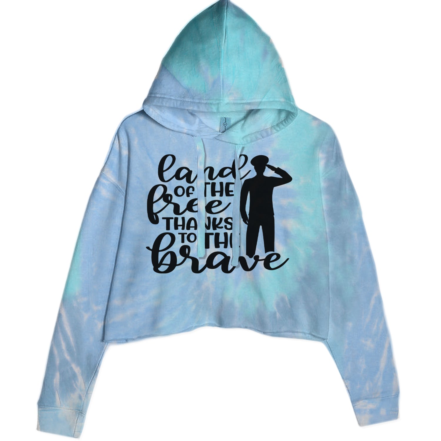 Land Of The Free Thanks To The Brave Veterans Cropped Hoodie Sweatshirt Blue Clouds