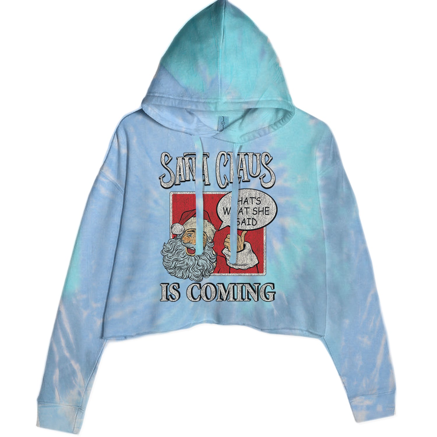 Santa Claus Is Coming - That's What She Said Cropped Hoodie Sweatshirt Blue Clouds