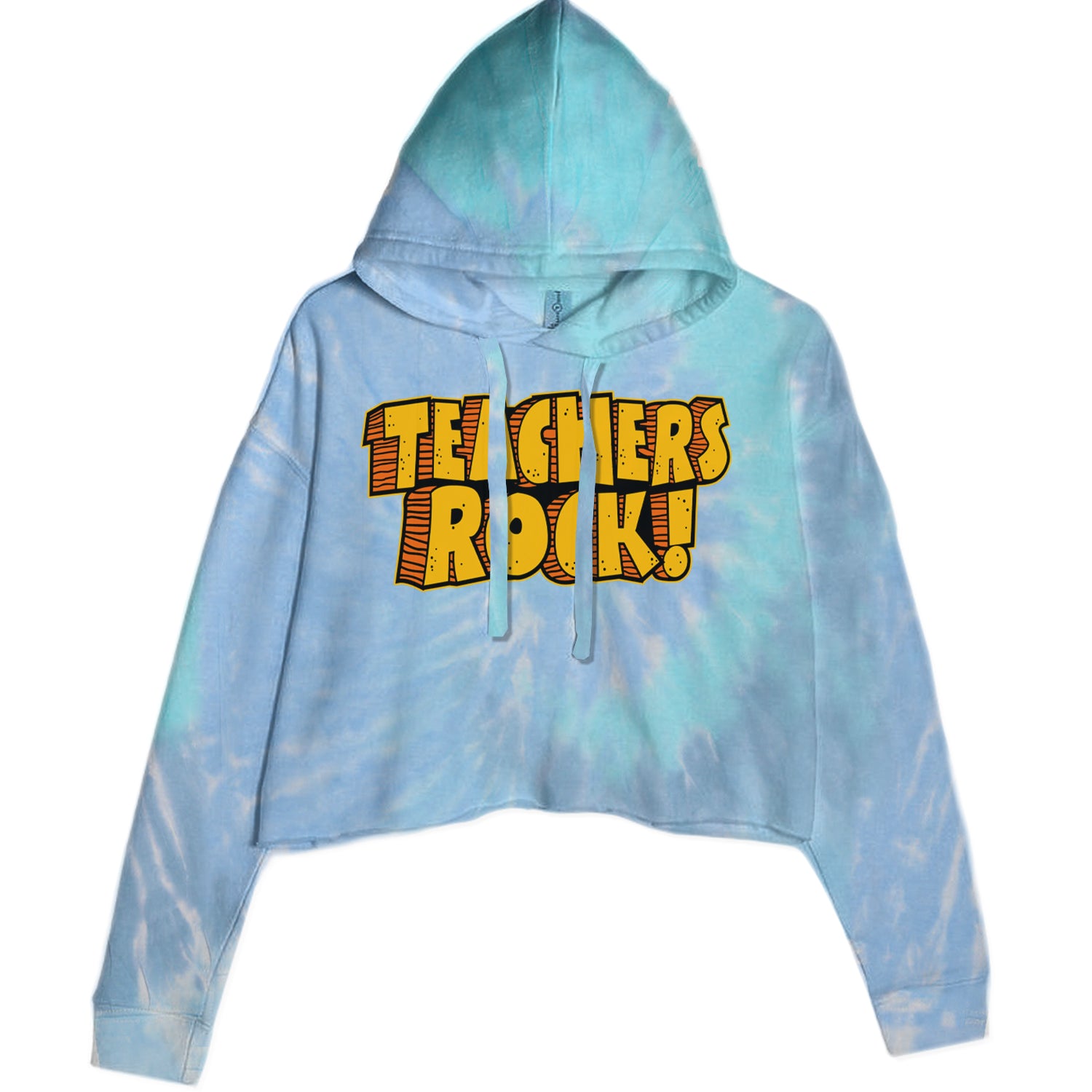 Teachers Rock Retro Cropped Hoodie Sweatshirt Blue Clouds