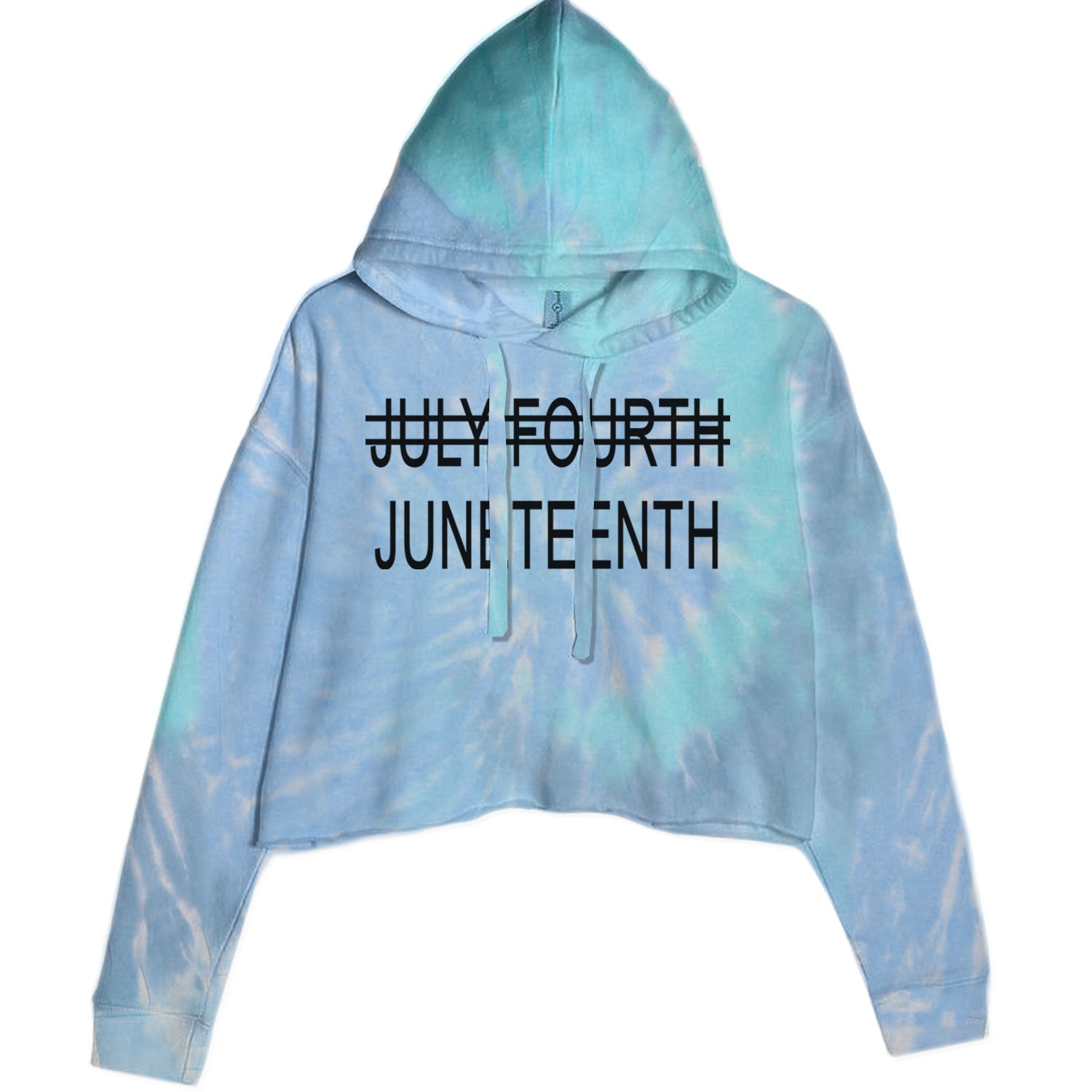 Juneteenth (July Fourth Crossed Out) Jubilee Cropped Hoodie Sweatshirt Blue Clouds