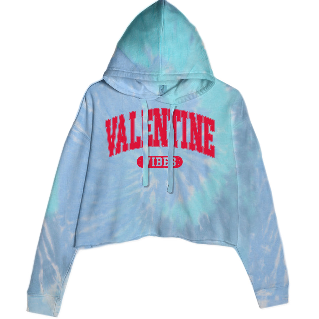 Valentines Vibes Cropped Hoodie Sweatshirt Blue Clouds