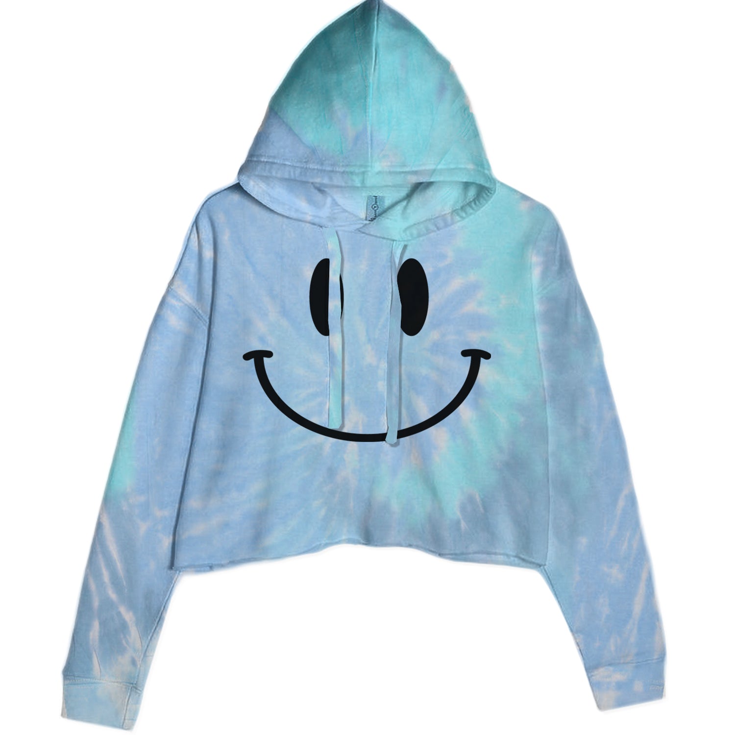 Smile Face Cropped Hoodie Sweatshirt Blue Clouds