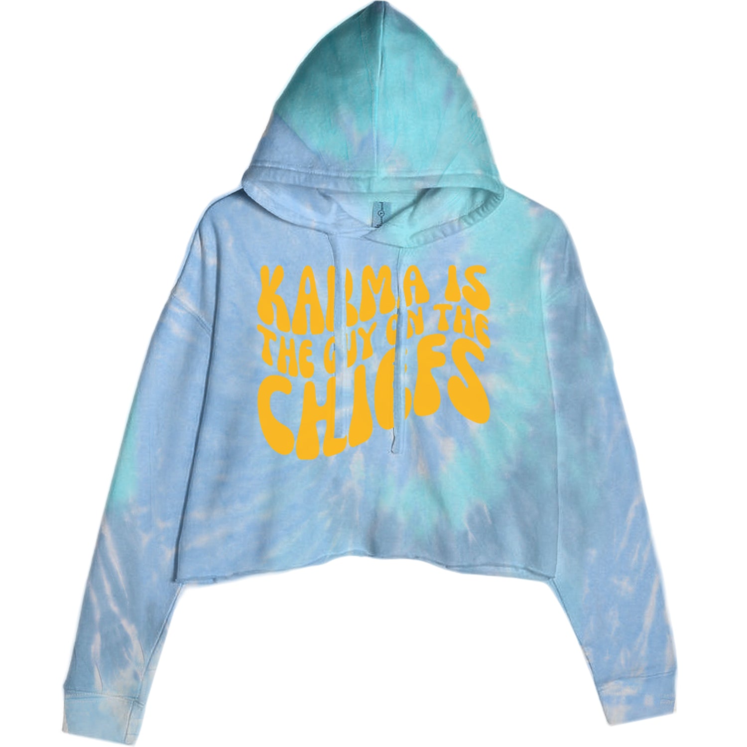 Karma Is The Guy On The Chiefs Boyfriend Cropped Hoodie Sweatshirt Blue Clouds