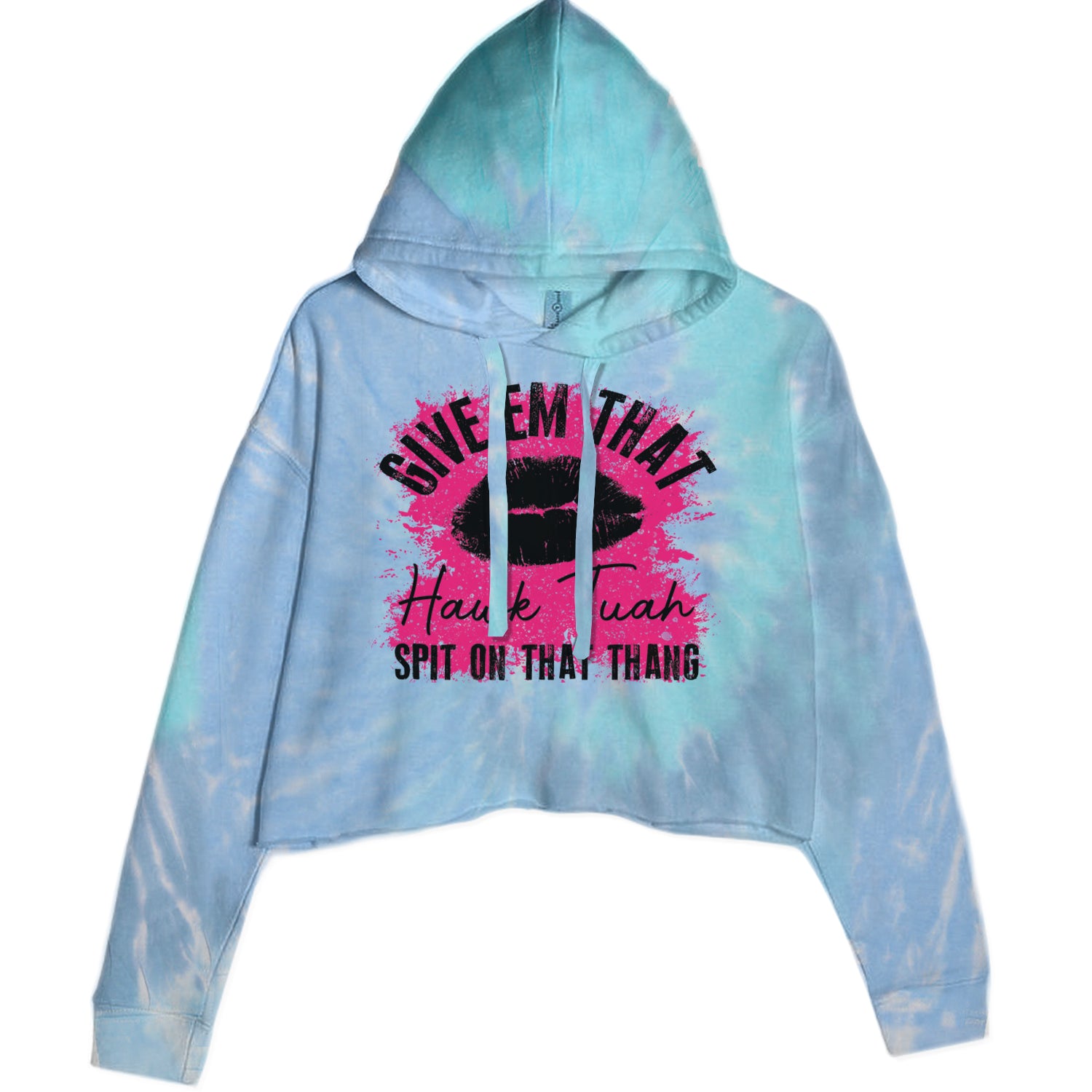 Give 'Em Hawk Tuah Spit On That Thang Cropped Hoodie Sweatshirt Blue Clouds