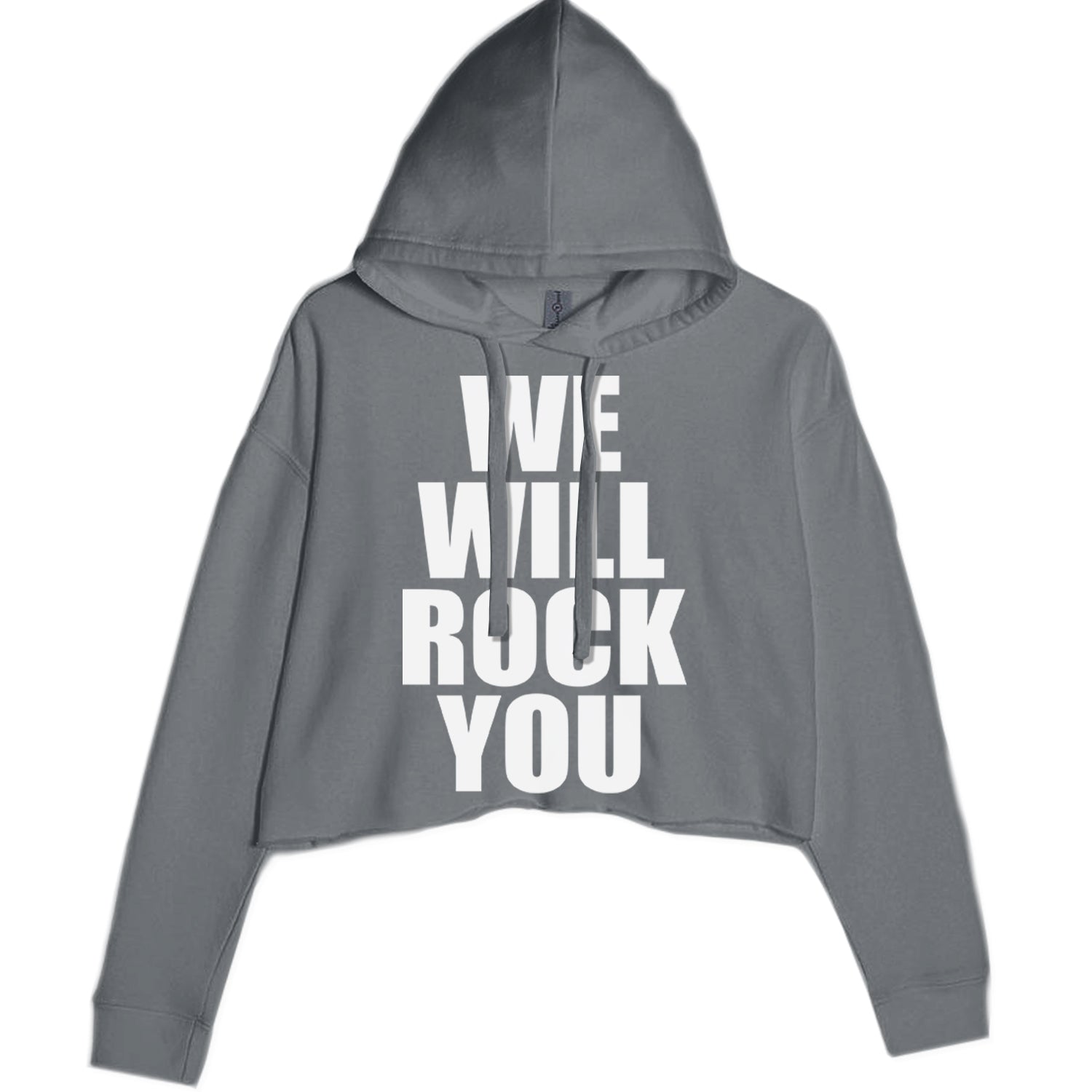 We Will Rock You Cropped Hoodie Sweatshirt Charcoal Grey