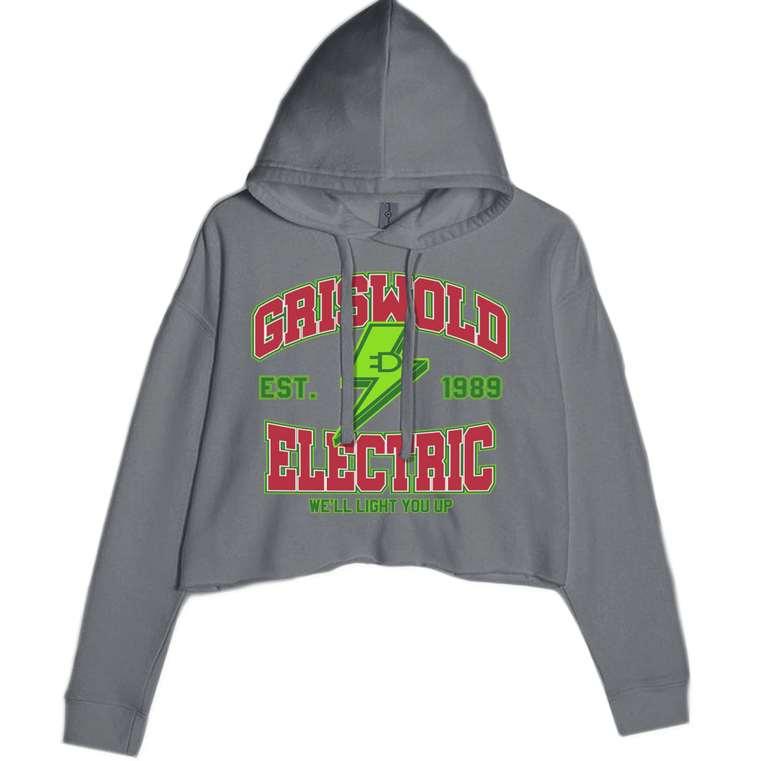 Griswold Electric We'll Light You Up Cropped Hoodie Sweatshirt Charcoal Grey