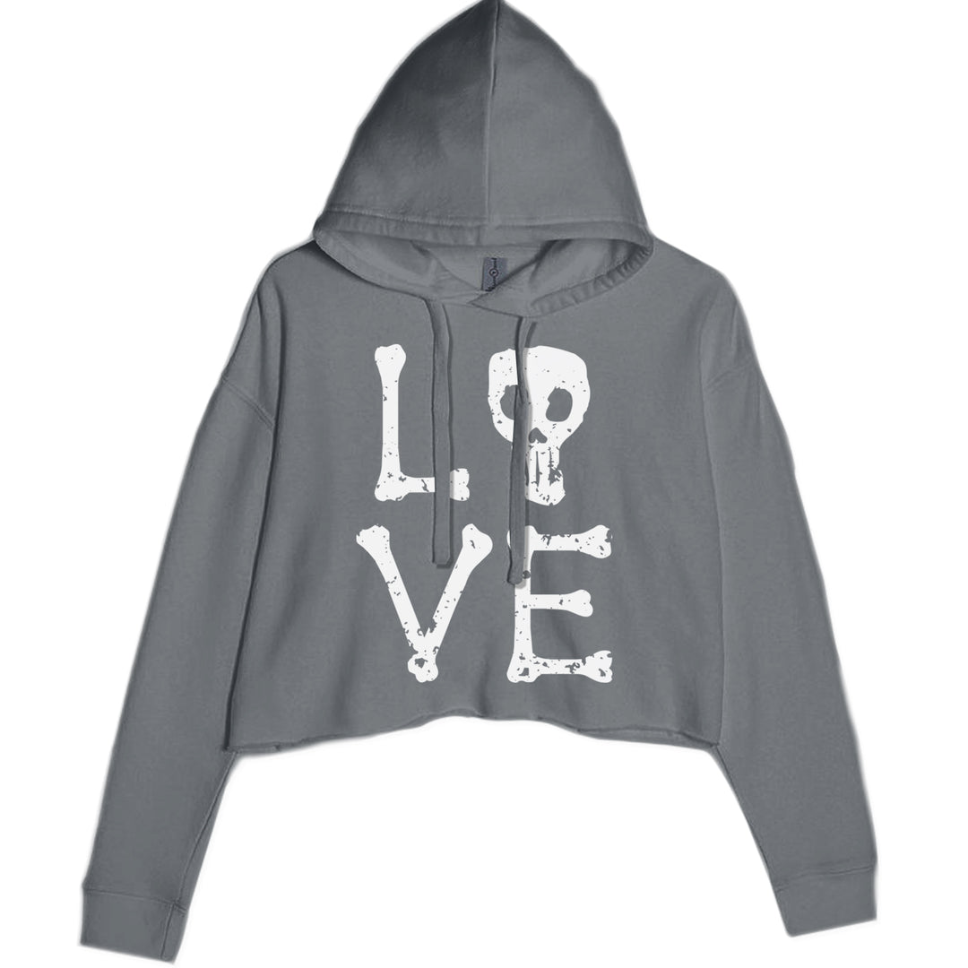 Love Skeleton Bones Cropped Hoodie Sweatshirt Charcoal Grey