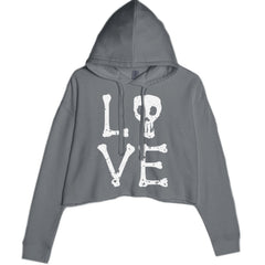 Love Skeleton Bones Cropped Hoodie Sweatshirt Charcoal Grey