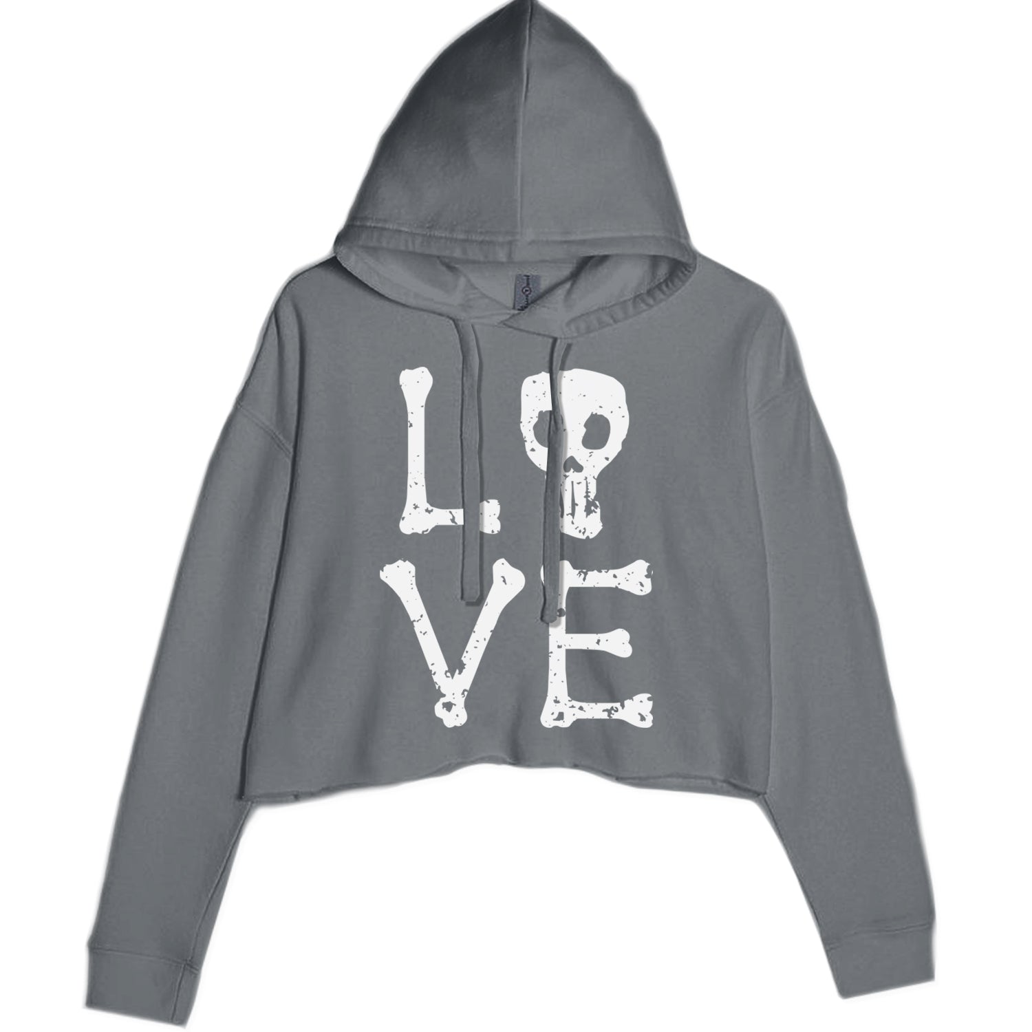 Love Skeleton Bones Cropped Hoodie Sweatshirt Black