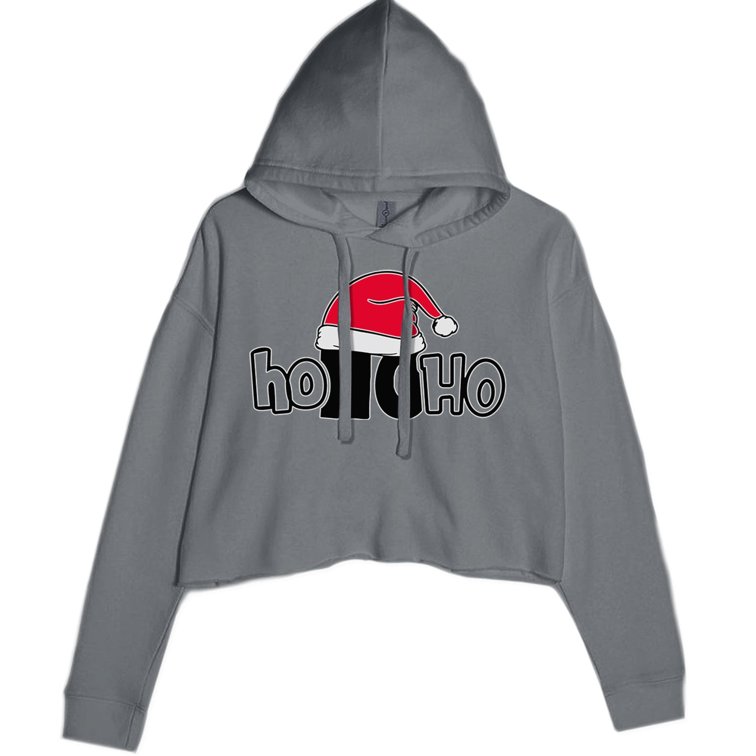 Ho Ho Ho Santa Christmas Hat Cropped Hoodie Sweatshirt Charcoal Grey