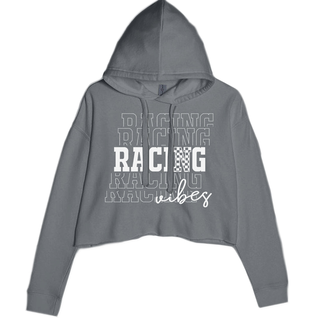 Racing Vibes Cropped Hoodie Sweatshirt Charcoal Grey
